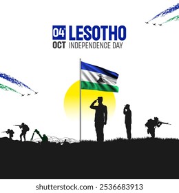 Happy Independence Day! Lesotho with the Lesotho flag and the Lesotho Army and soldier salute of their flag illustration design. - Powered by Shutterstock