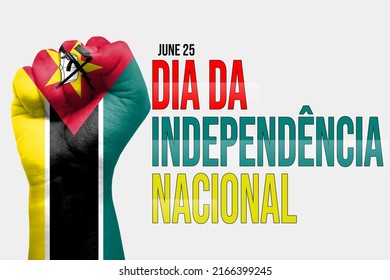 Happy independence day or Modern Abstract Background with Fist Painted with Mozambique flag. New 25th of June backdrop concept - Powered by Shutterstock