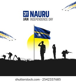 Happy Independence Day! Nauru with the Nauru flag and the Nauru Army and soldier salute of their flag illustration design. - Powered by Shutterstock