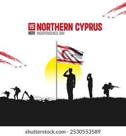 Happy Independence Day! Northern Cyprus with the Cyprus flag and the Northern Cyprus Army and soldier salute of their flag illustration design. - Powered by Shutterstock