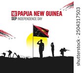 Happy Independence Day! Papua New Guinea with the Papua New Guinea flag and the Papua New Guinea Army and soldier salute of their flag illustration design.