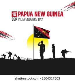 Happy Independence Day! Papua New Guinea with the Papua New Guinea flag and the Papua New Guinea Army and soldier salute of their flag illustration design. - Powered by Shutterstock