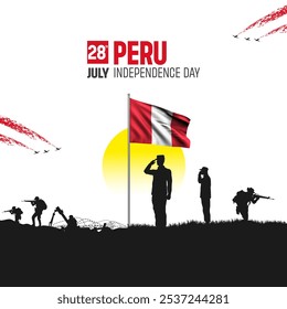 Happy Independence Day! Peru with the Peru flag and the Peru Army and soldier salute of their flag illustration design. - Powered by Shutterstock