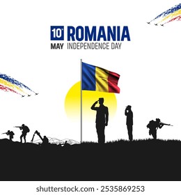 Happy Independence Day! Romania with the Romania flag and the Romania Army and soldier salute of their flag illustration design. - Powered by Shutterstock