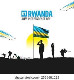 Happy Independence Day! Rwanda with the Rwanda flag and the Rwanda Army and soldier salute of their flag illustration design. - Powered by Shutterstock