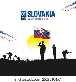 Happy Independence Day! Slovakia with the Slovakia flag and the Slovakia Army and soldier salute of their flag illustration design. - Powered by Shutterstock