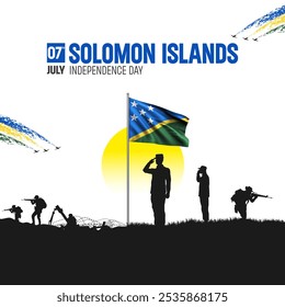 Happy Independence Day! Solomon Islands with the Solomon Islands flag and the Solomon Islands Army and soldier salute of their flag illustration design. - Powered by Shutterstock