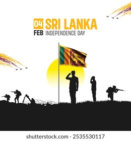 Happy Independence Day! Sri Lanka with the Sri Lanka flag and the Sri Lanka Army and soldier salute of their flag illustration design. - Powered by Shutterstock