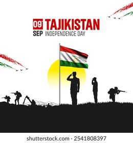 Happy Independence Day! Tajikistan with the Tajikistan flag and the Tajikistan Army and soldier salute of their flag illustration design. - Powered by Shutterstock