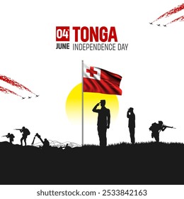 Happy Independence Day! Tonga with the Tonga flag and the Tonga Army and soldier salute of their flag illustration design. - Powered by Shutterstock