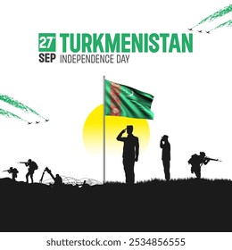 Happy Independence Day! Turkmenistan with the Turkmenistan flag and the Turkmenistan Army and soldier salute of their flag illustration design. - Powered by Shutterstock