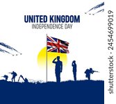 Happy Independence Day! United Kingdom with the UK flag and the British Army and soldier salute of their flag illustration design.