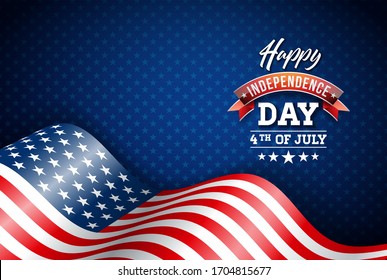 Happy Independence Day of the USA Illustration. Fourth of July Design with Flag on Blue Background for Banner, Greeting Card, Invitation or Holiday Poster. JPG version.