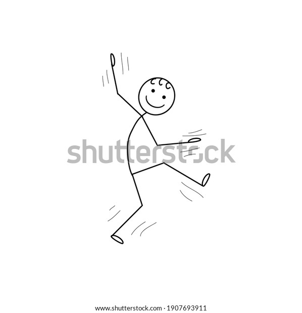 Happy Jumping Stick Man Isolated On Stock Illustration 1907693911