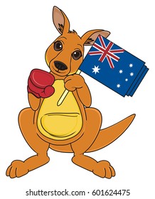  happy kangaroo with red glove and flag