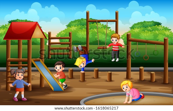 Happy Kids Playing Playground Scene Stock Illustration 1618065217