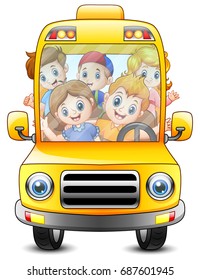 Happy Kids Riding Bus Stock Illustration 687601945 | Shutterstock