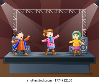 Happy kids singing on the stage - Powered by Shutterstock