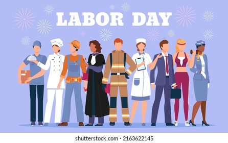 Happy labor day poster with people workers in profession uniform. International job work holiday. Diverse characters employee  banner. Illustration of labor worker day - Powered by Shutterstock