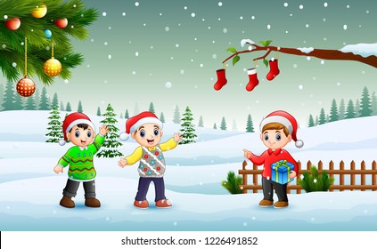 Winter Outdoor Activities Kids Snowman Children Stock Vector (Royalty ...