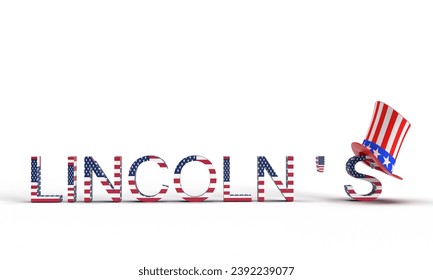 Happy Lincoln birthday 12 twelve day date february us president united state america licoln flag hat celebration text font hand written freedom independence festival event patriotic freedom.3d render - Powered by Shutterstock