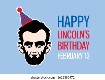 Happy Lincoln's Birthday illustration. Abraham Lincoln head illustration. President Abraham Lincoln with birthday hat icon. Lincoln's Birthday Poster, February 12. Important day - Powered by Shutterstock