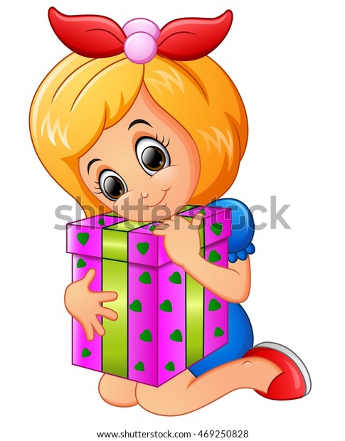 Happy Little Girl Cartoon Holding Birthday Stock Illustration 469250828 ...