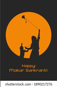 Happy Makara Sankranti Fly Kites Modern And Creative Festival Silhouette Mother And Son 