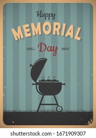 Happy Memorial Day. Barbecue Weekend. Vintage Barbecue Poster Design. BBQ