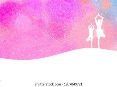 Happy mom and child exercise silhouette on watercolor background. Mother and kid doing yoga. Mother's day. Health care concept. Digital art painting. - Powered by Shutterstock