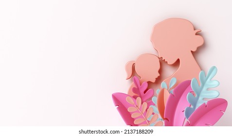 Happy Mother`s Day decoration background with silhouette and leaves, copy space text, 3D rendering illustration - Powered by Shutterstock