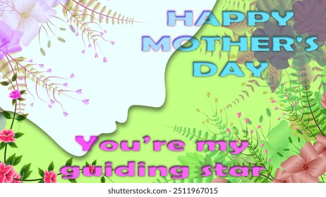 happy mother's day you are my guiding star short quotes with mother face icon decorated with colorful flowers. - Powered by Shutterstock