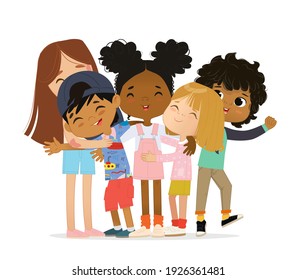 Happy multi ethnic multi aged kids hug each other - Powered by Shutterstock