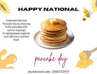 Happy National Pancake Day Celebration. Stack of pancakes with berry and honey on white background. - Powered by Shutterstock