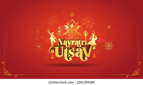 Happy Navratri Festival Background. Navratri Utsav Worship Kalash With Dandiya Dance.