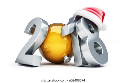 Happy New Year 2018 Santa Hat On A White Background 3D Illustration