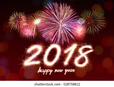 Happy new year 2018 written with Sparkle firecracker and firework - Shutterstock ID 528758812