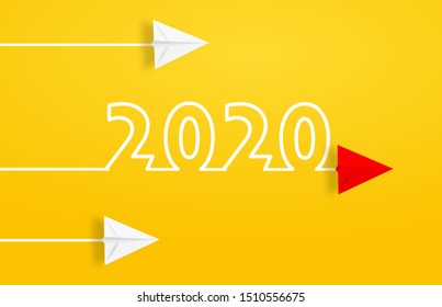 happy new year 2020. 2020 with paper planes