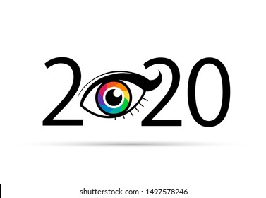 Happy New Year 2020. 2020 With Vision Eye Icon