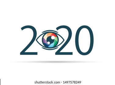 Happy New Year 2020. 2020 With Vision Eye Icon