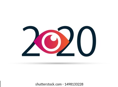 Happy New Year 2020. 2020 With Vision Eye Icon