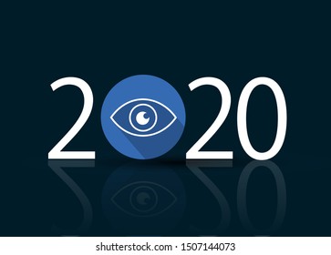 Happy New Year 2020. 2020 With Vision Eye Icon