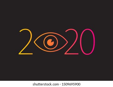 Happy New Year 2020. 2020 With Vision Eye Icon