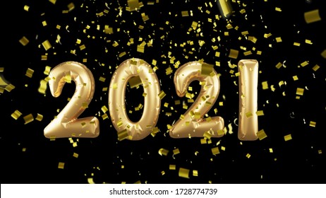 Happy New Year 2021. Golden Foil Balloons Numbers 2020, 3d Illustration