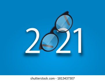 Happy New Year 2021. Number 2021 With Glasses