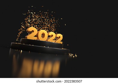 Happy New Year 2022 - 3D Rendering - Gold und Schwarz Farben