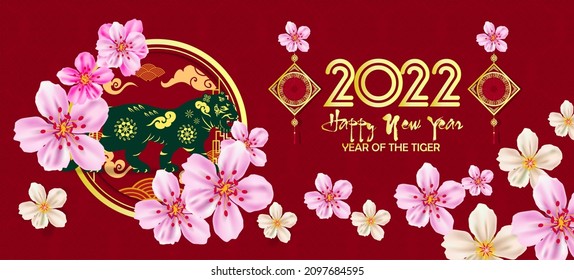 Happy New Year 2022 - Chinese New Year. Year Of The Tiger. Lunar New Year Banner Design Template.