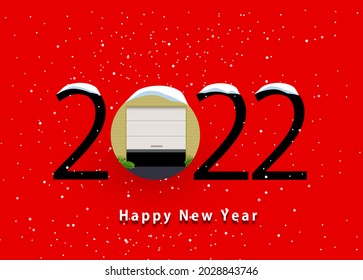 Happy New Year 2022. 2022 With Garage Door Icon On Isolated Background 