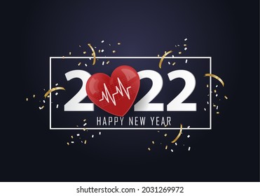  happy new year 2022. 2022 with Heart and Heartbeat icon 