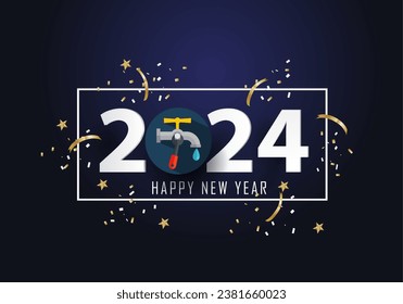 Happy new year 2024 Year 2024 with plumbing icon  - Powered by Shutterstock